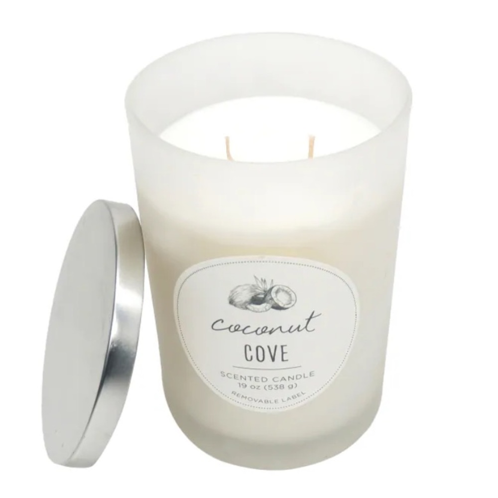 HD NWT coconut cove frosted glass scented candle with lid  -8oz